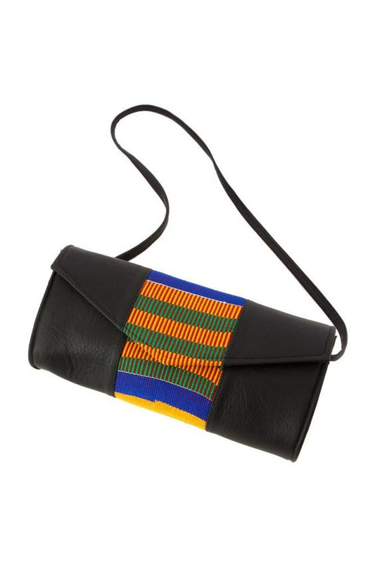 Traditional Kente Cloth and Faux Leather Barrel Purse with Strap- Green & Pink - Osadia Concept Store